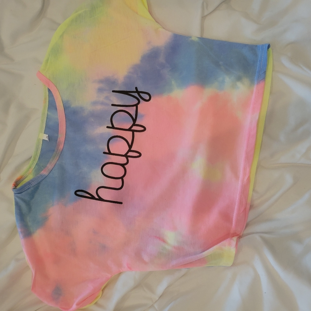 Happy t-shirt, tie dye cropped